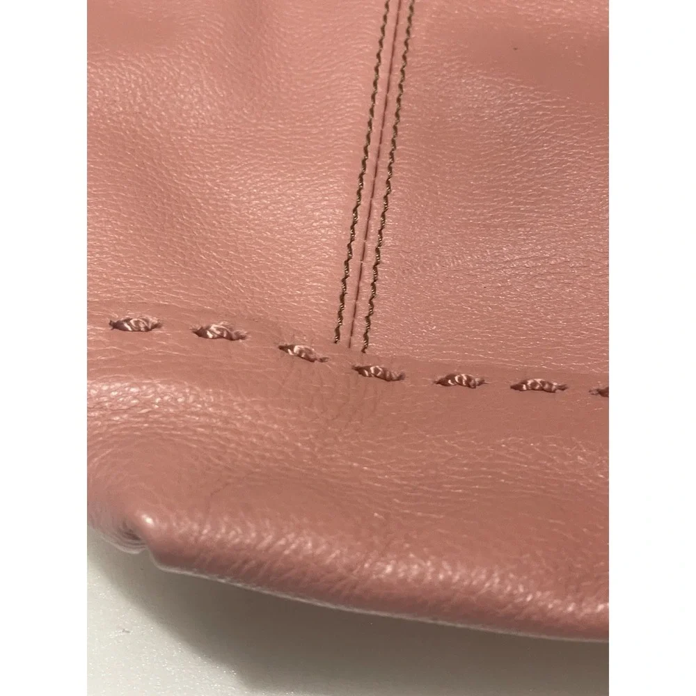 The Sak Leather Shoulder Bag Pink Tassels‎ Stitch Fun Lining Hobo EUC Boho